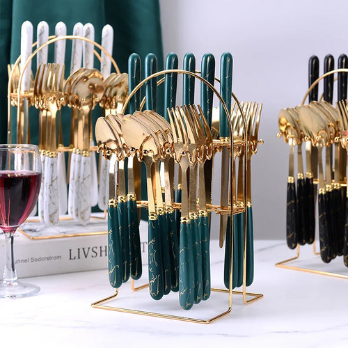 Marble Pattern Flatware Set 24-Piece | Stainless Steel 410 | 1 MOQ