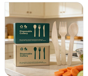 Boxed Disposable Wooden Cutlery Sets | 16cm Birch Hotel Cutlery