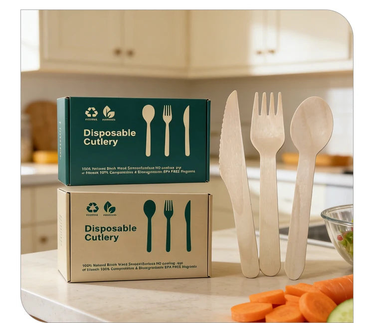 Boxed Disposable Wooden Cutlery Sets | 16cm Birch Hotel Cutlery