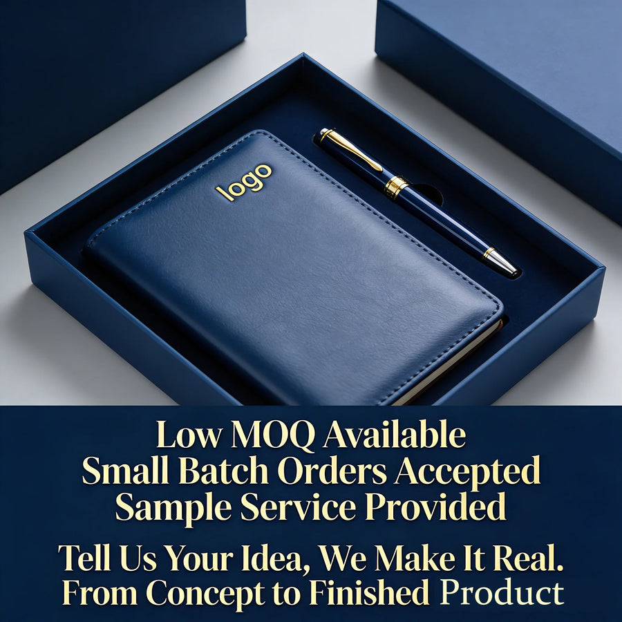 Custom PU Leather Notebook & Pen Set 500pcs MOQ | A5 Hardcover, Hot Stamp Logo, Gift Set