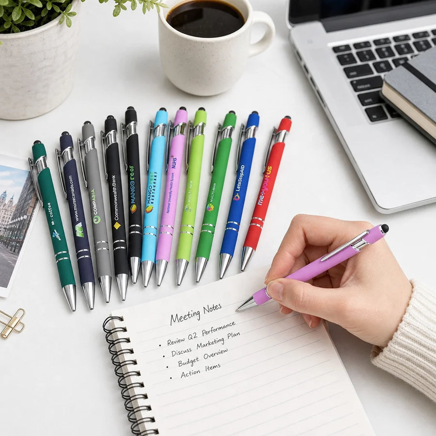 Custom Metal Stylus Pen with Logo | 2-in-1 Ballpoint MOQ 100