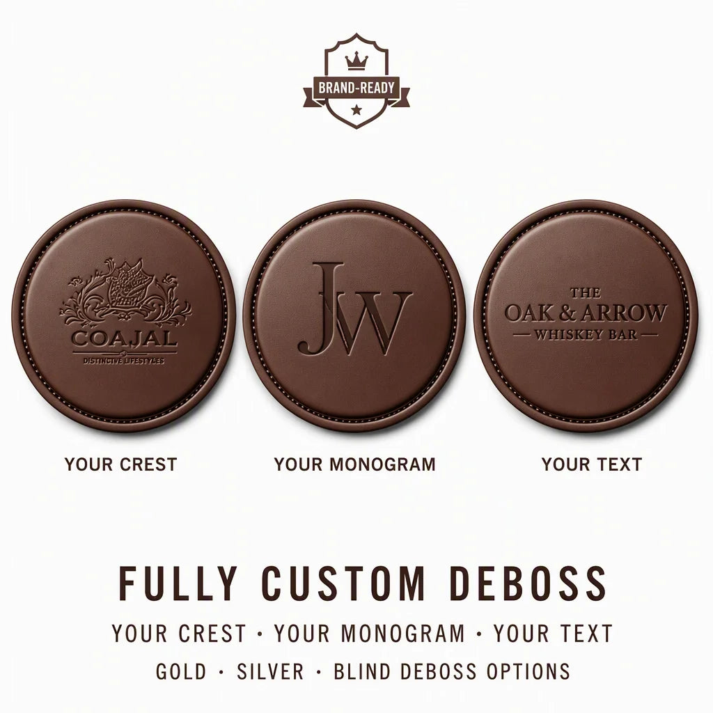 Custom Debossed Coaster Set with Holder | 6-Piece | Logo MOQ 500