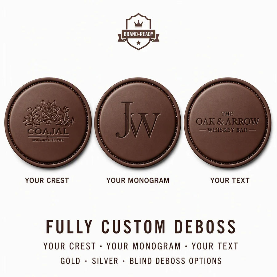 Custom Debossed Coaster Set with Holder | 6-Piece | Logo MOQ 500