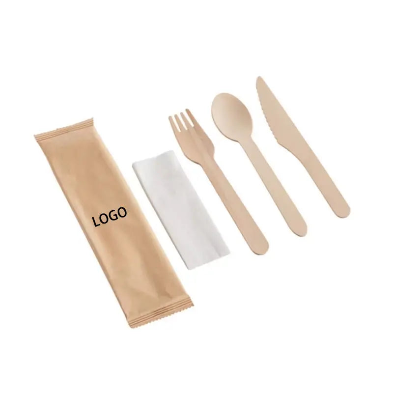 Custom Wooden Cutlery Set | Birch Fork Spoon Knife Napkin