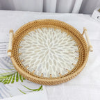 Double-Ear Rattan Fruit Plate | Hand-Woven | 50 MOQ | Colorful Shell