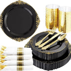 Black Gold Rim Plastic Plates — 2 MOQ, 45-Day Lead, Premium Event