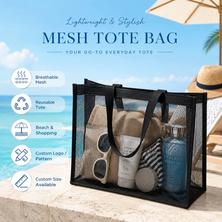 Custom Nylon Mesh Beach Tote with Logo | Reusable Bulk
