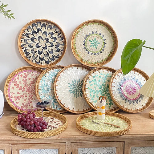 Hand-Woven Rattan Shells Tray | Multi-Purpose Serving Storage