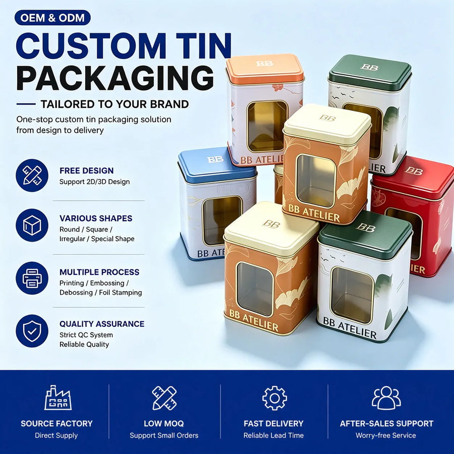 Custom Printed Square Tin Box with Window | MOQ 3000