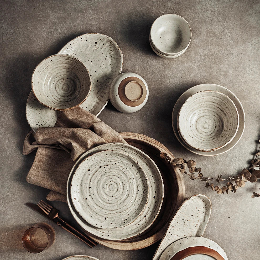 Custom Speckle Dinnerware Set — 30 MOQ, Microwave/Dishwasher Safe