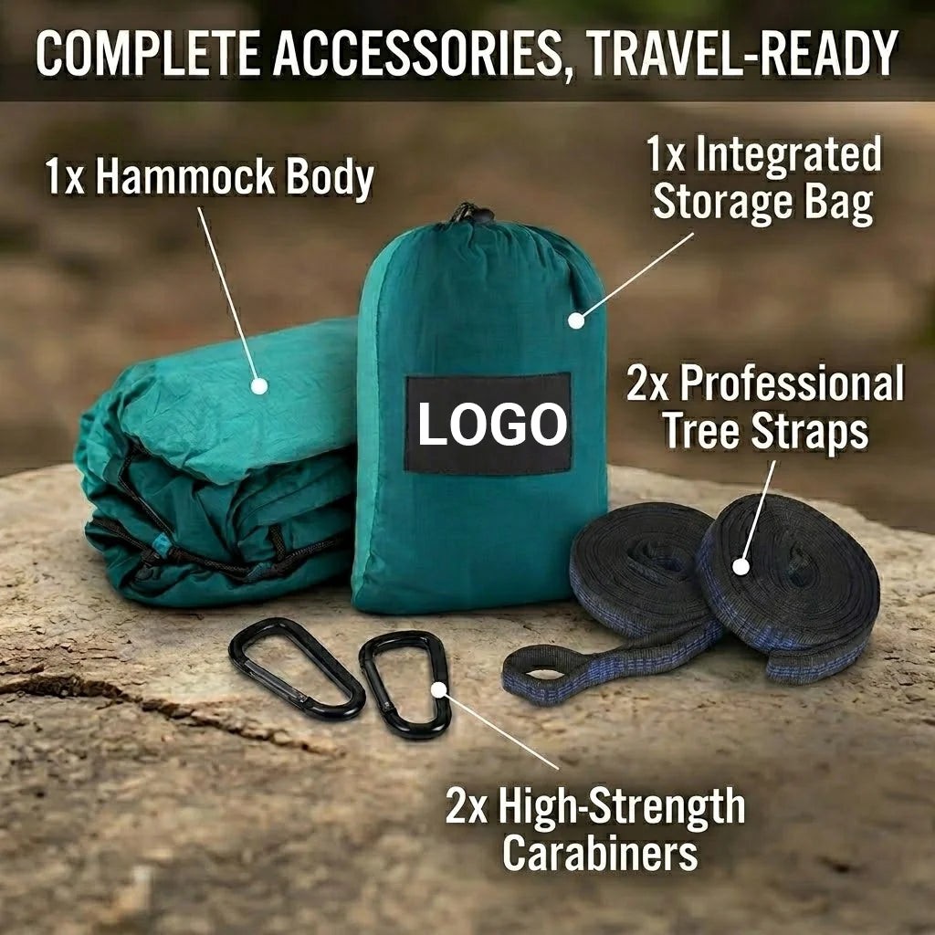 Custom 210T Parachute Nylon Hammock with Logo | 200kg Capacity, 1 MOQ, Camping
