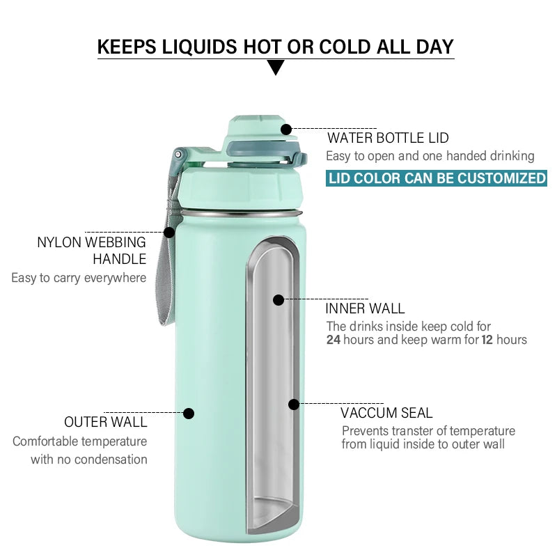 Custom 32oz & 40oz Wide Mouth Insulated Stainless Steel Water Bottle with Dual Lid Options