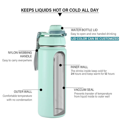 Custom 32oz & 40oz Wide Mouth Insulated Stainless Steel Water Bottle with Dual Lid Options