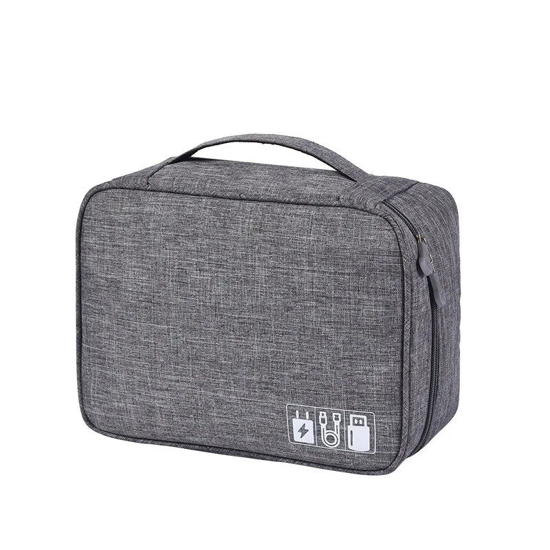 Custom Travel Electronics Organizer Bag 500pcs MOQ | Water-Resistant Cation Fabric, Logo Print