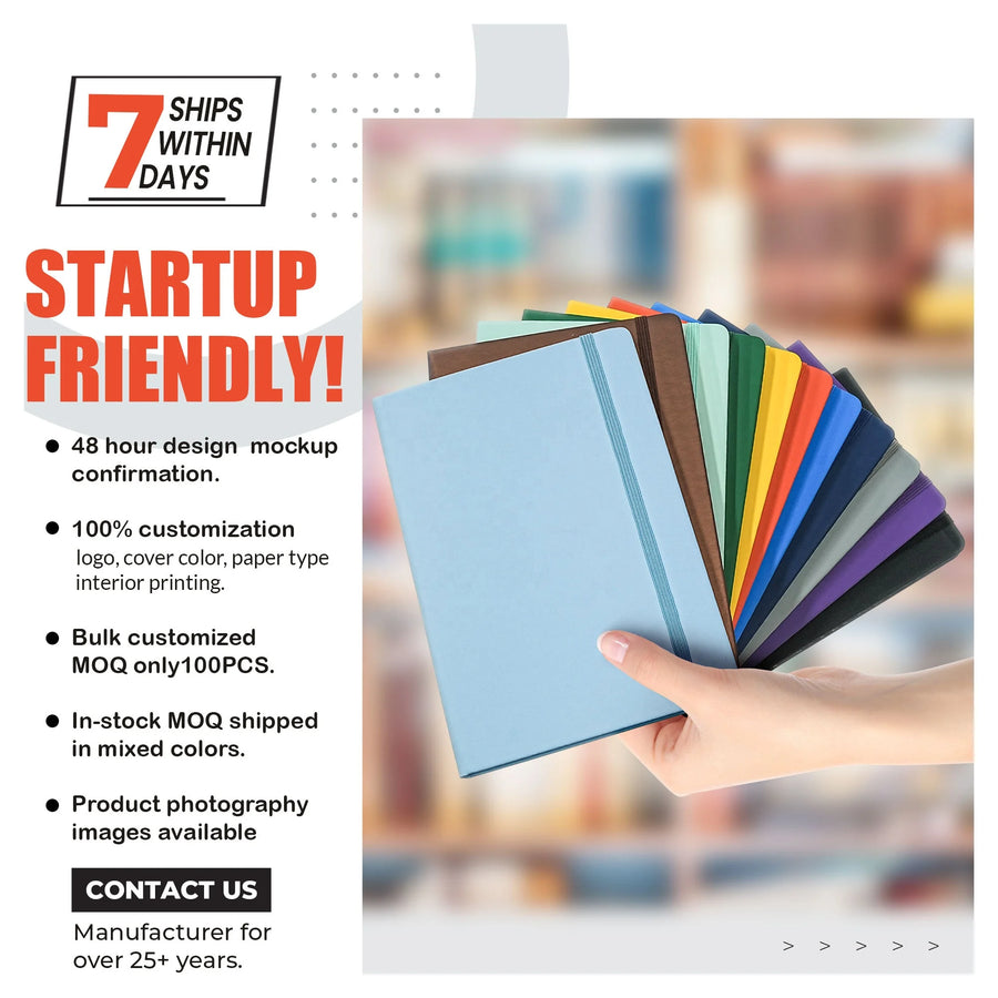 A5 Hardcover PU Leather Notebook with Elastic Band for Daily Writing, Office and Custom Logo