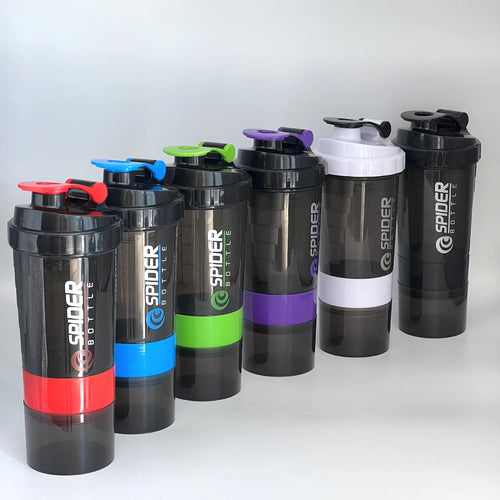 Protein Shaker Bottle with Mixing Ball and Storage Compartments for Gym and Supplements
