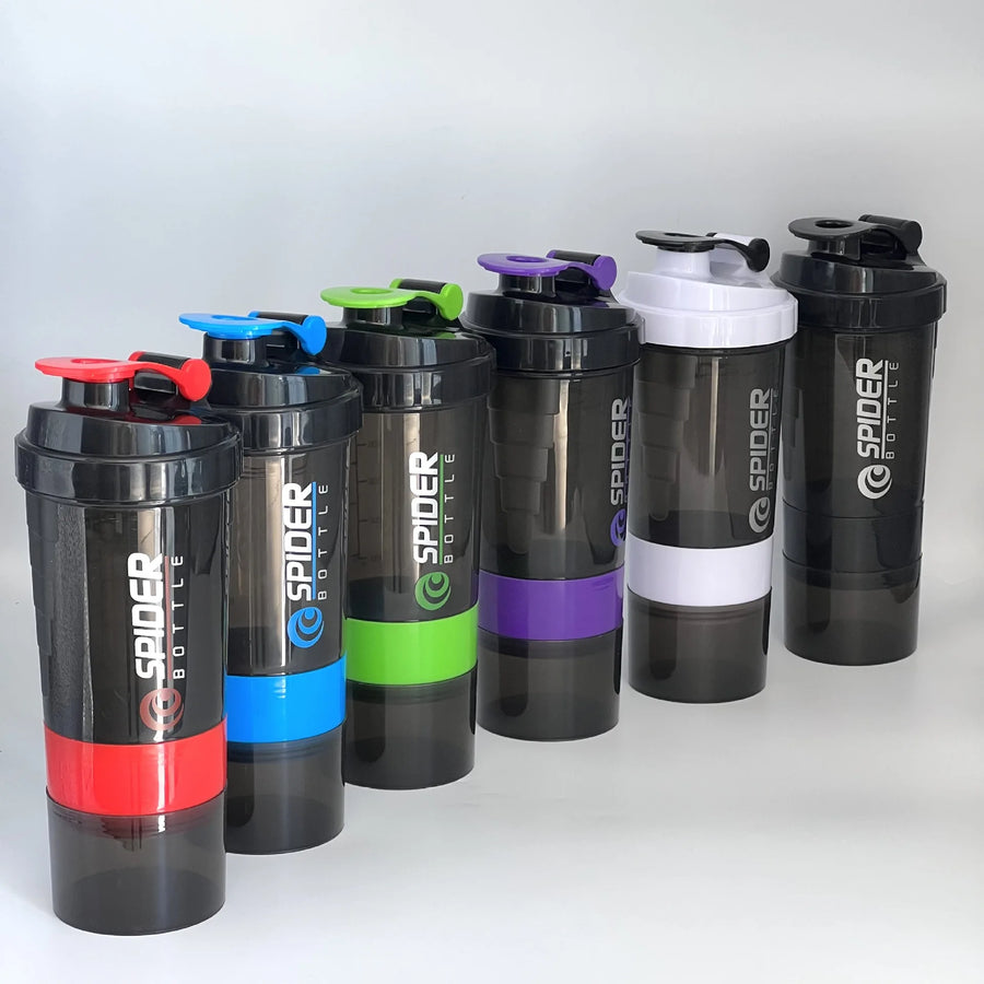 Protein Shaker Bottle with Mixing Ball and Storage Compartments for Gym and Supplements