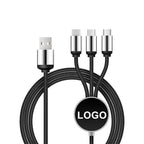 Custom 3-in-1 Braided Charging Cable with LED Logo Disc