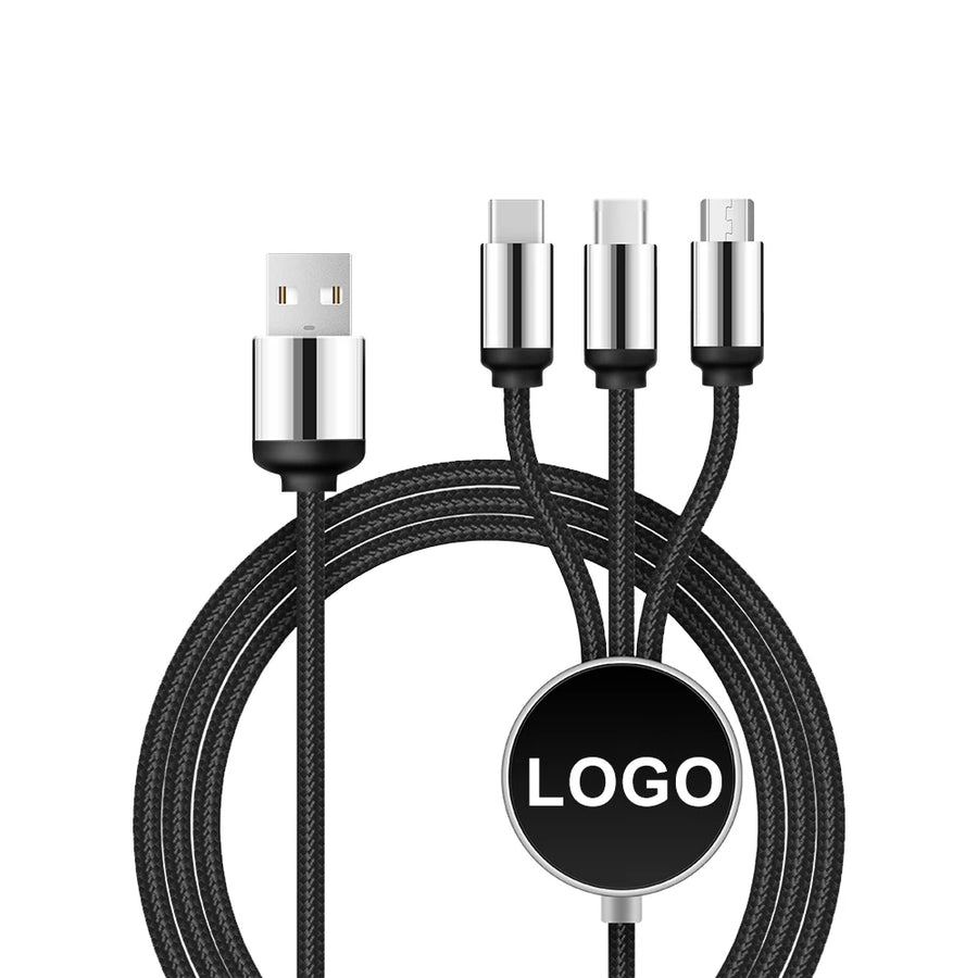 Custom 3-in-1 Braided Charging Cable with LED Logo Disc