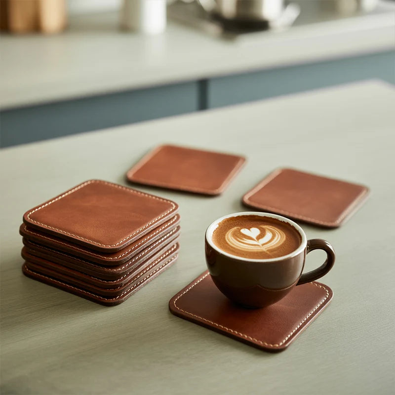 Custom PU Leather Coasters with Logo | MOQ 200 pcs