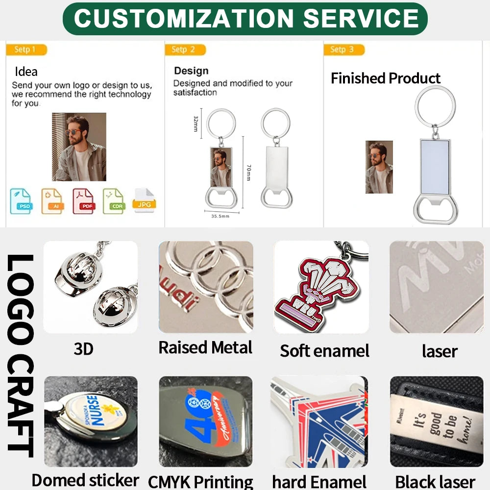 Custom 3-in-1 Stainless Steel Keychain with Logo | 50 MOQ Multifunctional