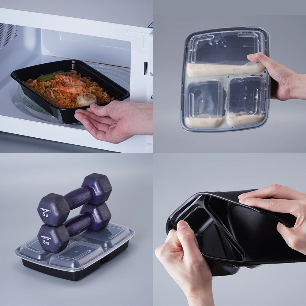 3-Compartment Food Container 33oz | PP Plastic | 15,000 MOQ | Custom
