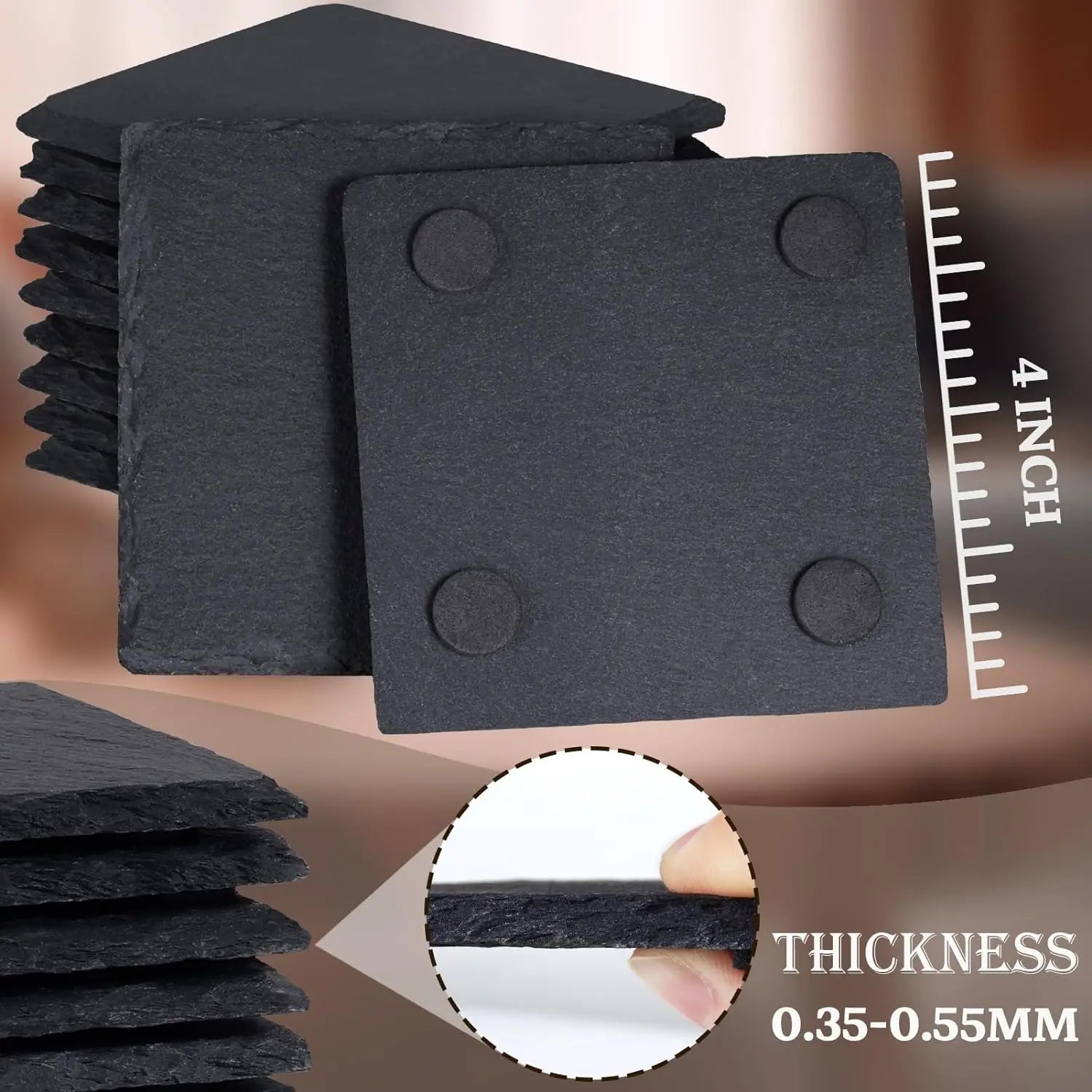 LFGB Certified Slate Coasters 4x4 | Custom Logo | Natural Stone | Bulk