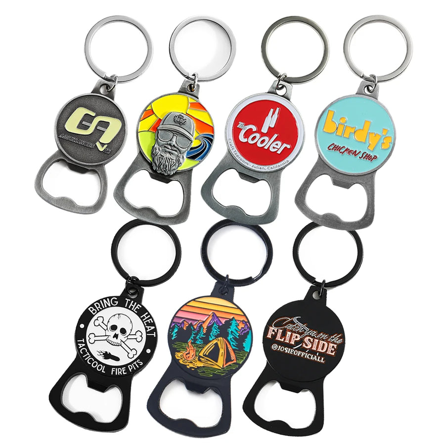 Custom Bottle Opener Keychains with Logo | Zinc Alloy, 50 MOQ