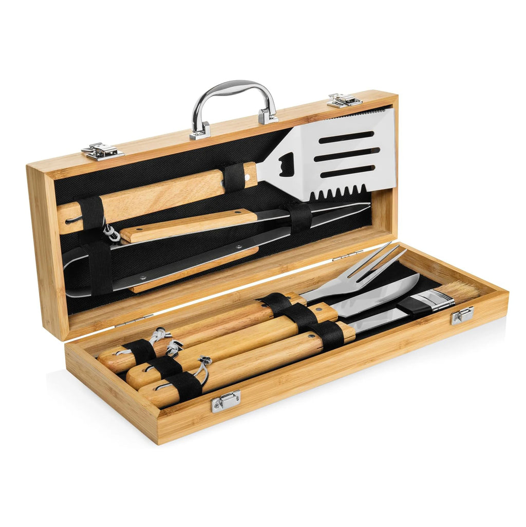 Wood Handle BBQ Tool Kit | 6-Piece Grilling Set