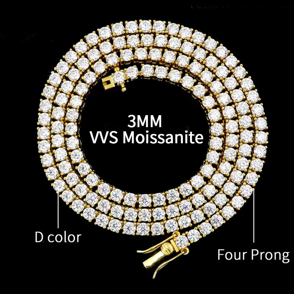 Moissanite Tennis Chain 925 Silver | Custom Logo, MOQ 1