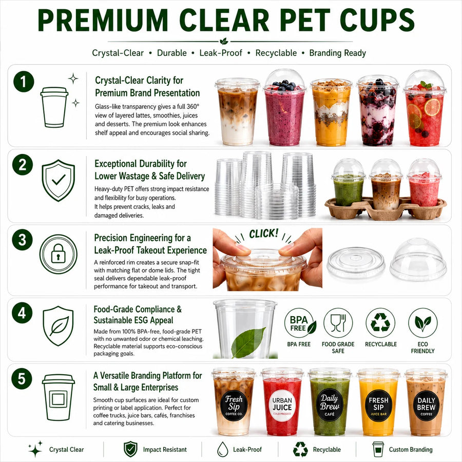 Custom PLA Biodegradable Cold Drink Cups 12-32oz | 100% Compostable BPA-Free