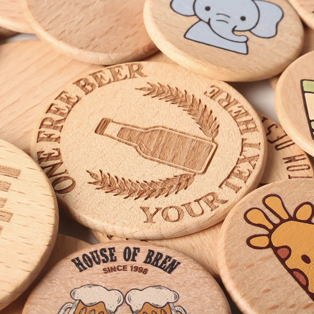 Custom Wooden Tokens with Logo | Beechwood Engraved | 50 MOQ