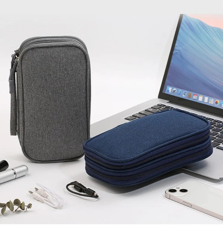 Custom Waterproof Cable Organizer Pouch 600D Oxford | Double Layer Storage Bag for Tech Accessories | Bulk Wholesale