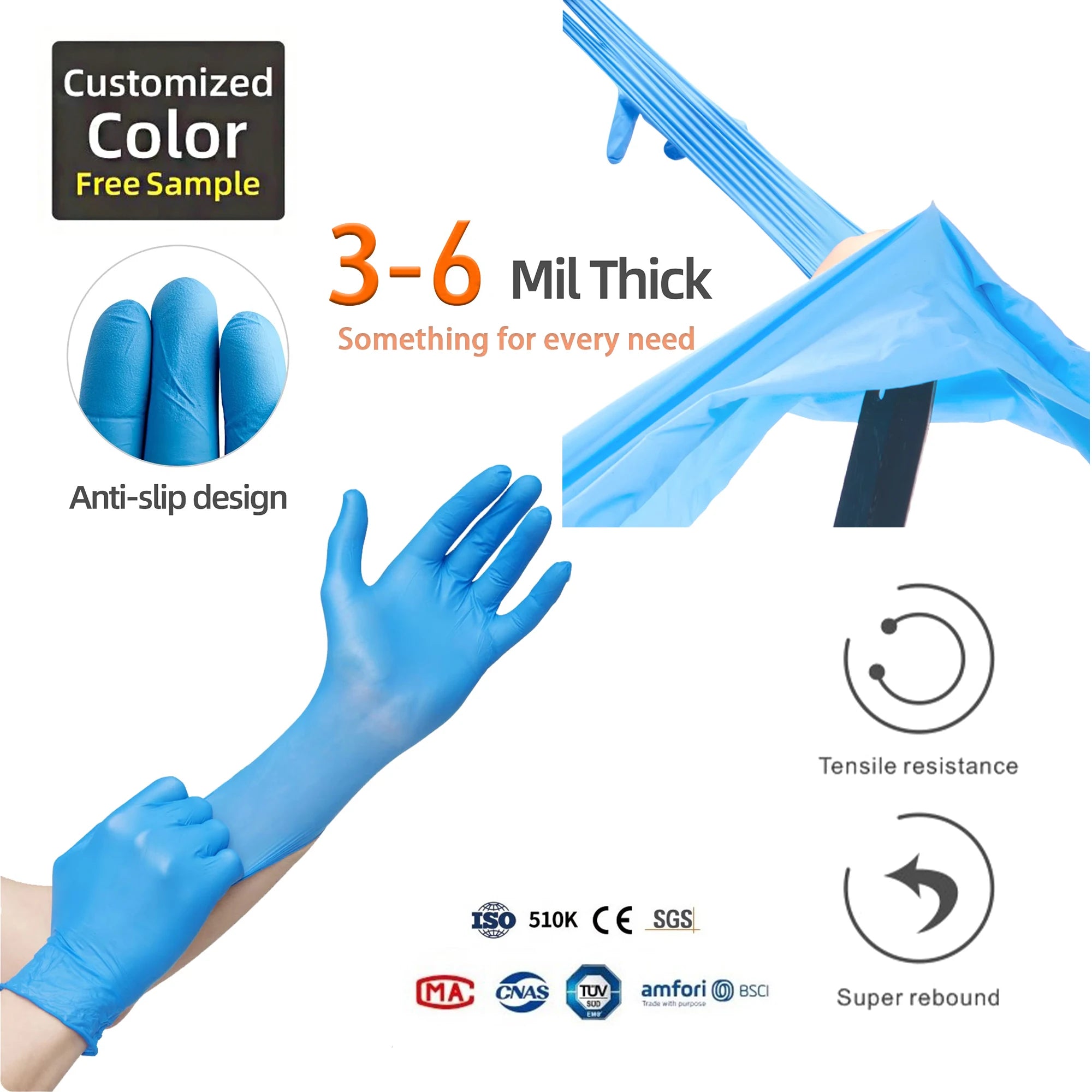 6 Mil Nitrile Gloves AQL 1.5 | 510K/CE Certified | Custom Logo | Bulk