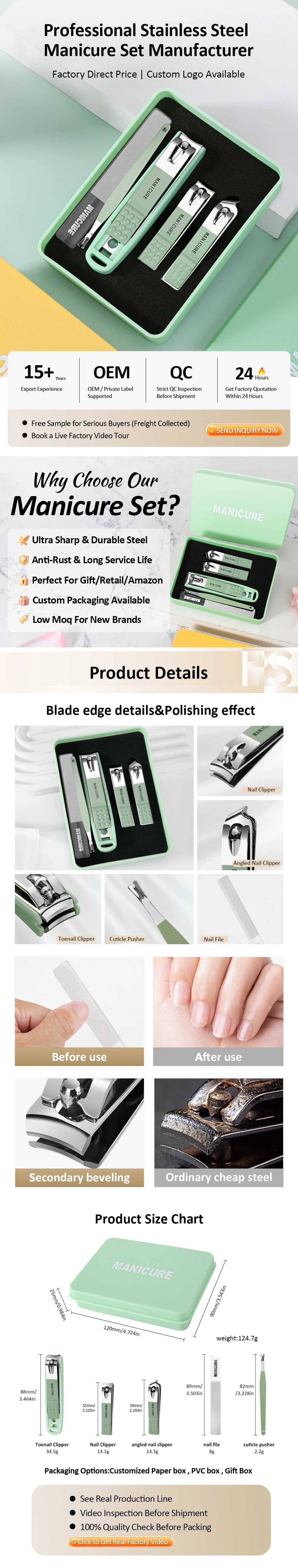 Custom Stainless Steel Manicure Set | Gift Box | MOQ 3 Sets