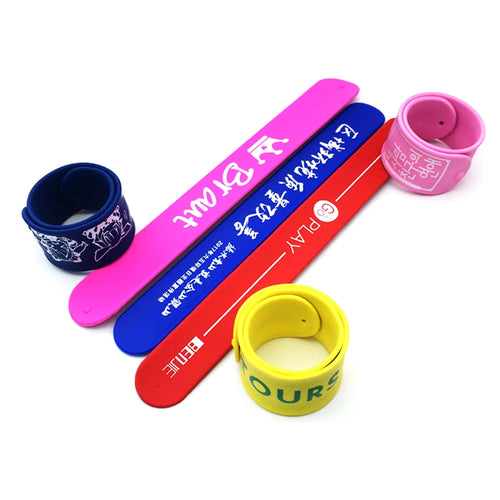Custom Silicone Slap Bracelets 100 MOQ | Logo Printing Embossed Debossed
