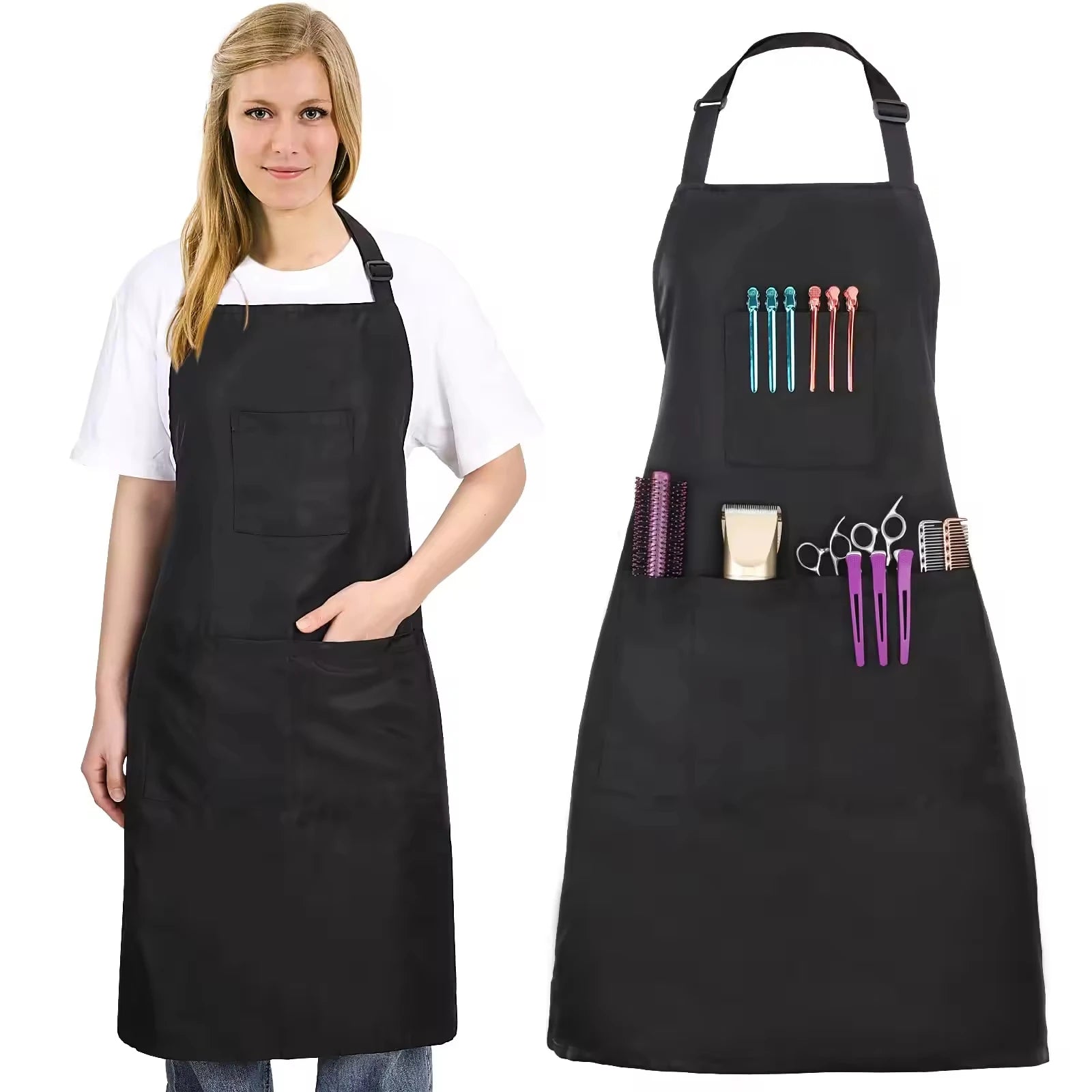 Custom Black Work Apron with Pockets for Baristas, Hair Stylists, Salons, Kitchens, and Creative Studios