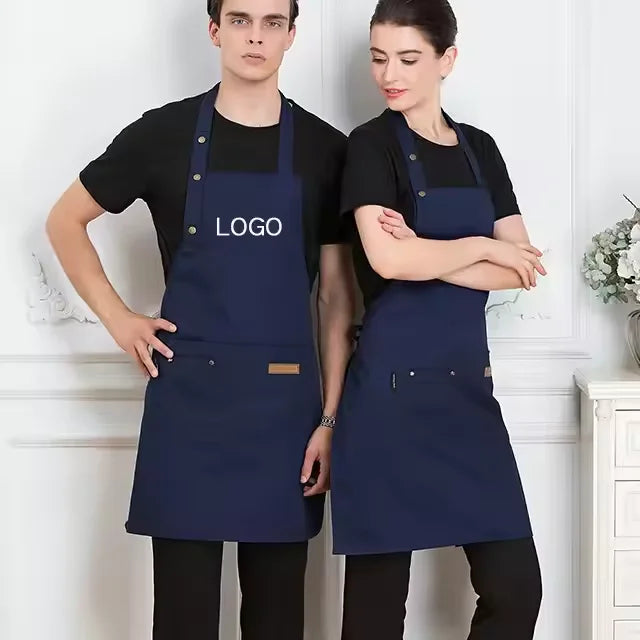 Custom Cotton-Poly Apron 10pcs MOQ | Embroidered/Screen Print/Digital, Adjustable Straps for Chef Barista