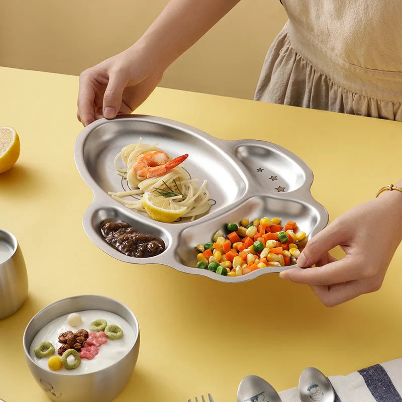 304 Stainless Steel Kids Divided Plate | 20x15cm | Dishwasher Safe | Custom