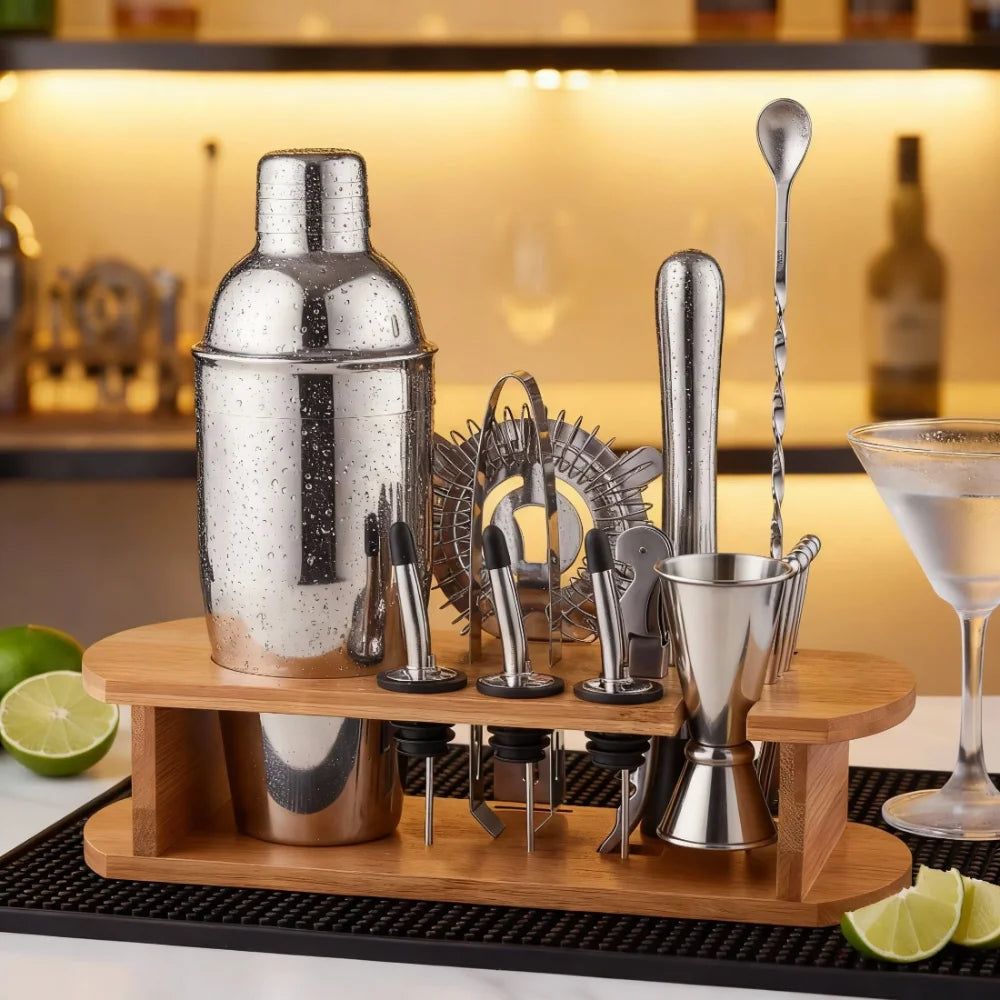 16-Piece Barware Set with Bamboo Stand | 700ml Shaker | 100 MOQ