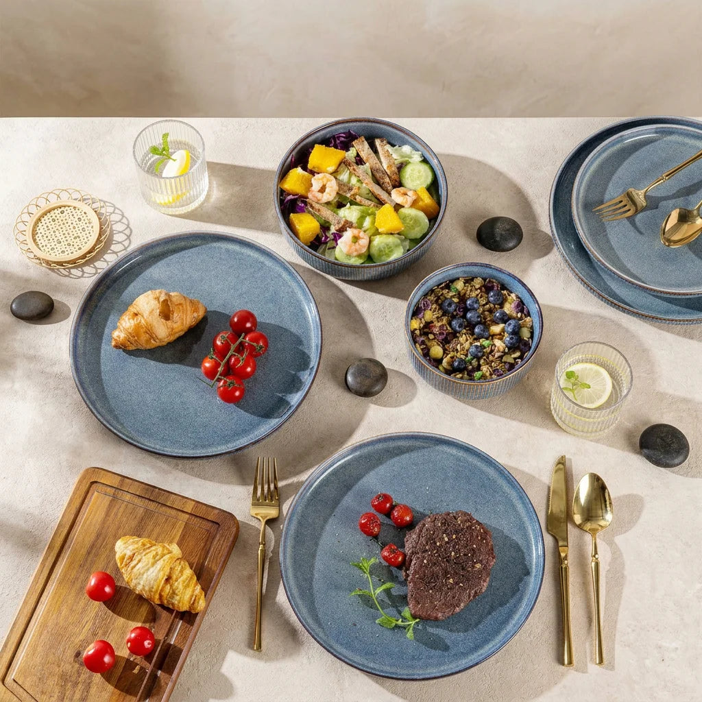 Reactive Glaze Stoneware Dinner Set 12-Piece | OEM/ODM | 500 MOQ