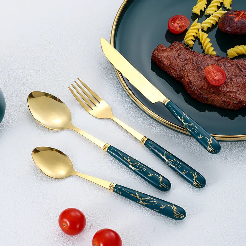 Marble Pattern Flatware Set 24-Piece | Stainless Steel 410 | 1 MOQ