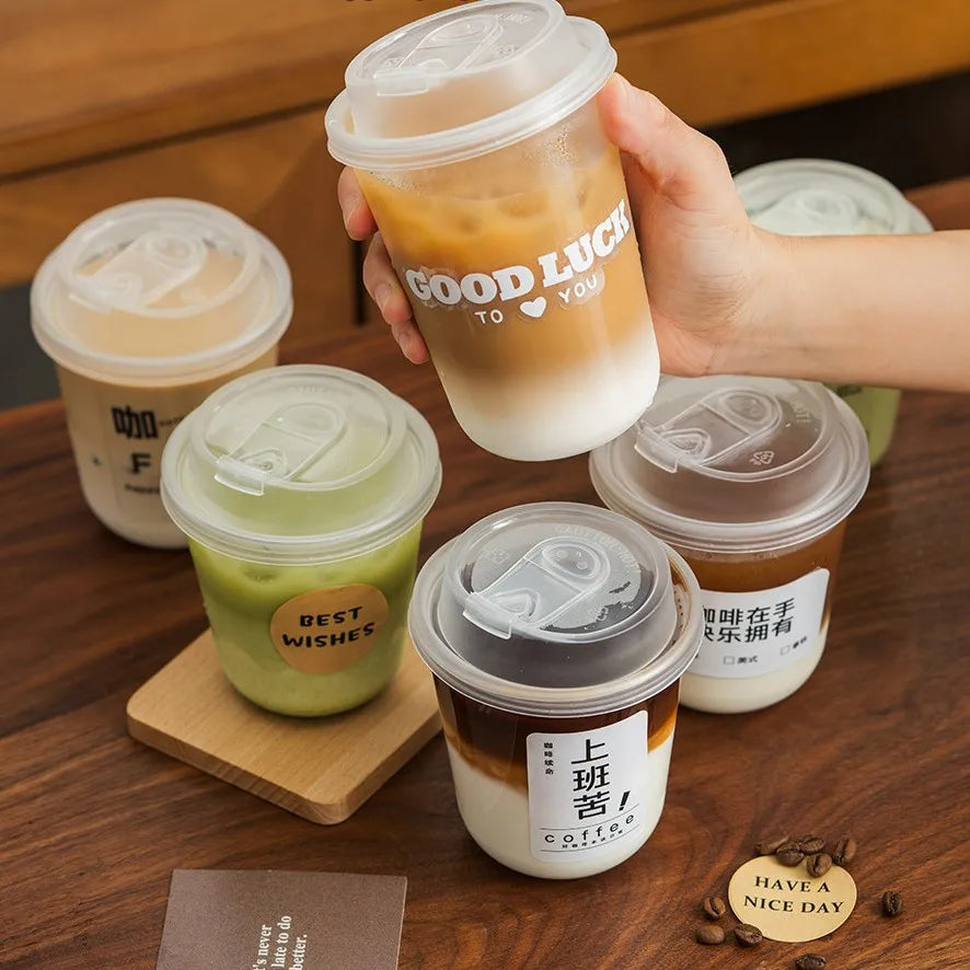 Wholesale Custom Printed Clear PET Plastic Cup with Lid for Iced Coffee