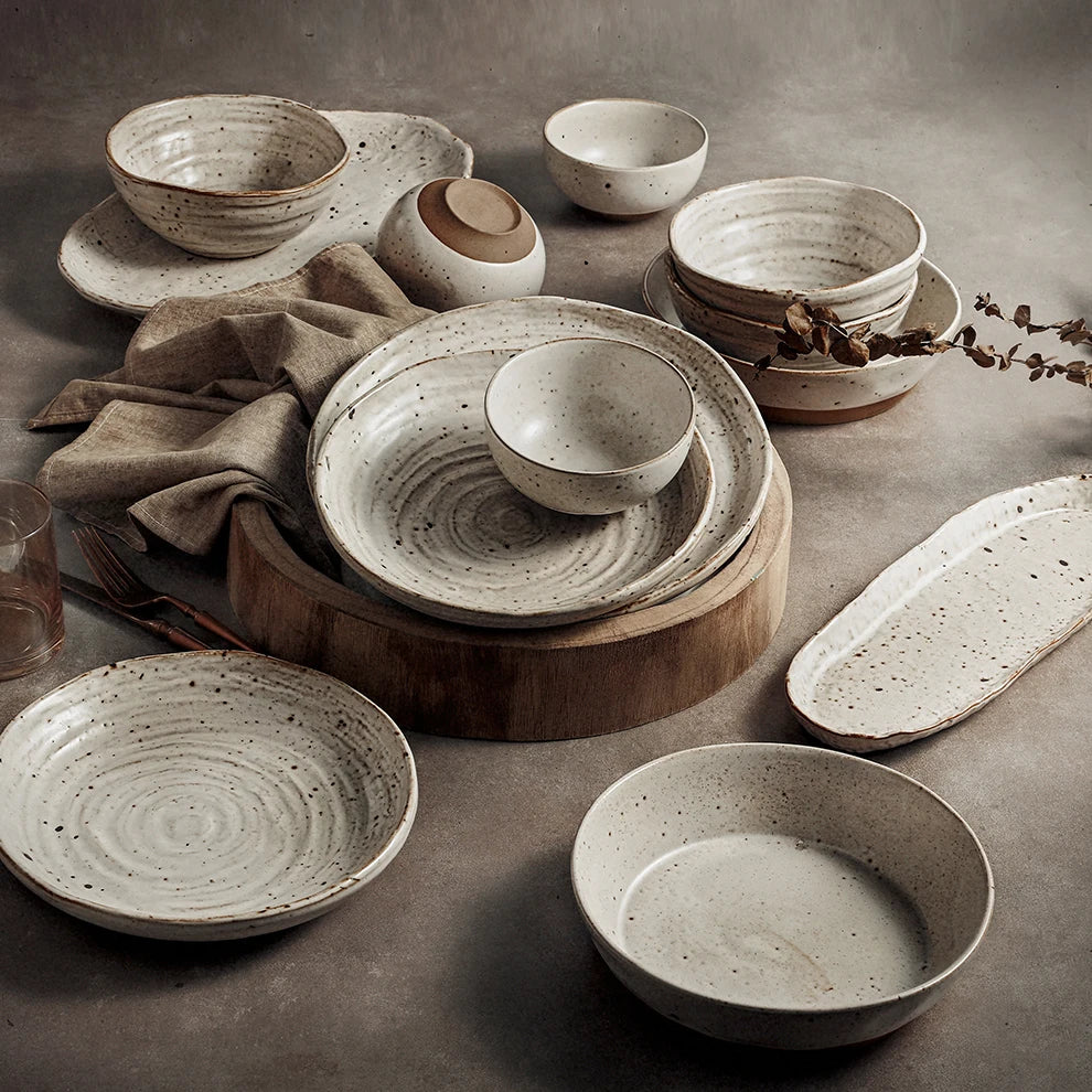 Custom Speckle Dinnerware Set — 30 MOQ, Microwave/Dishwasher Safe