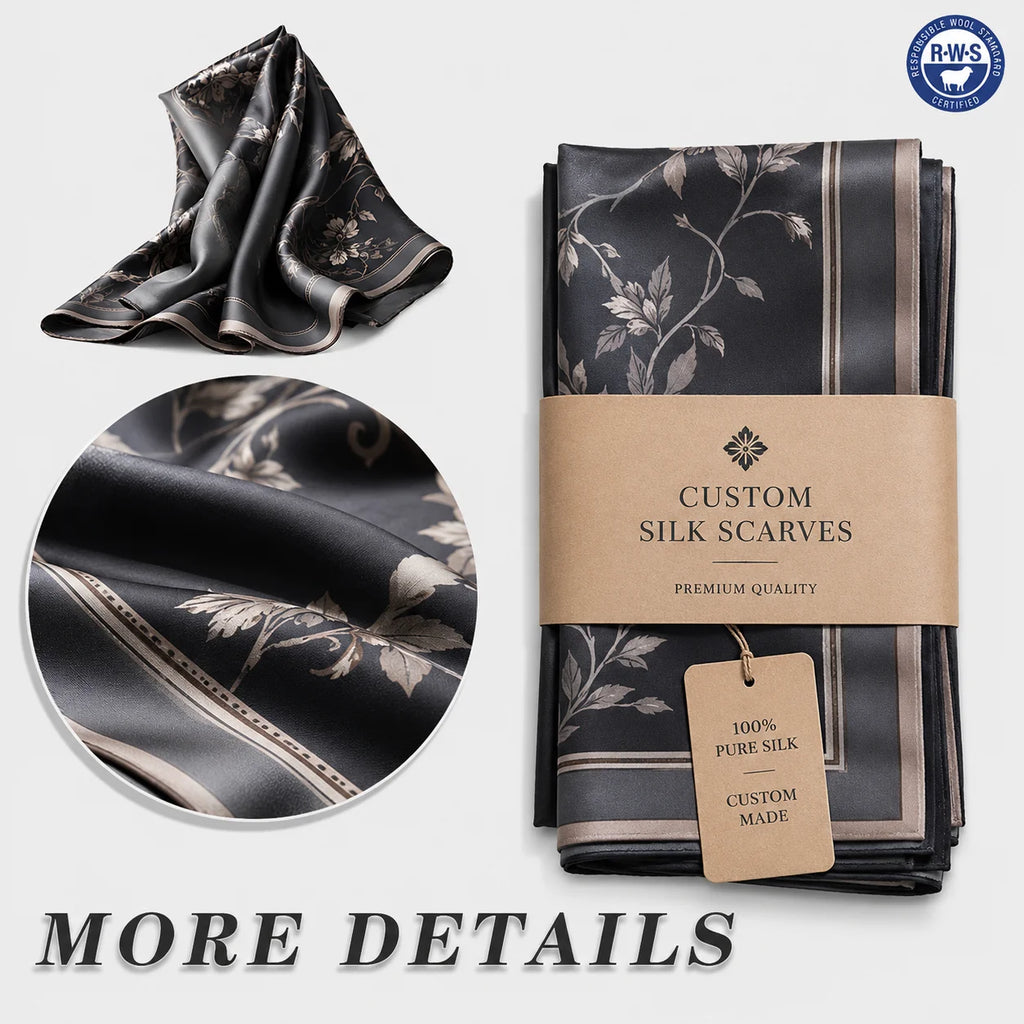 Custom 18 Momme Mulberry Silk Scarf with Digital Print Logo | Bulk Corporate Gifts & Retail Accessories