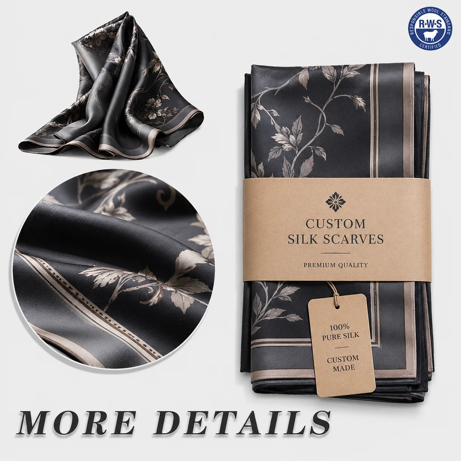 Custom 18 Momme Mulberry Silk Scarf with Digital Print Logo | Bulk Corporate Gifts & Retail Accessories