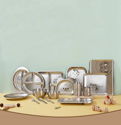 304 Stainless Steel Kids Plate — 100 MOQ, Divided Animal Shape