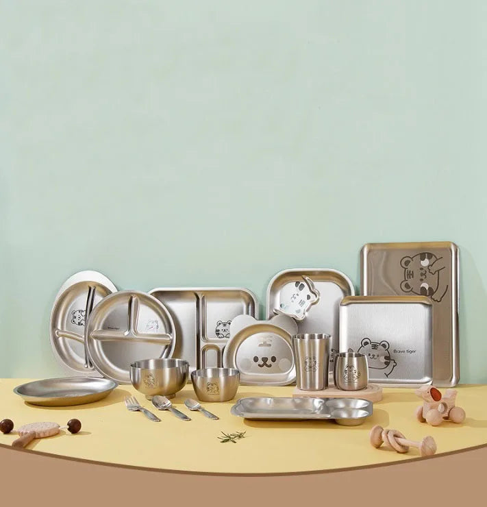 304 Stainless Steel Kids Plate — 100 MOQ, Divided Animal Shape