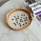 Double-Ear Rattan Fruit Plate | Hand-Woven | 50 MOQ | Colorful Shell