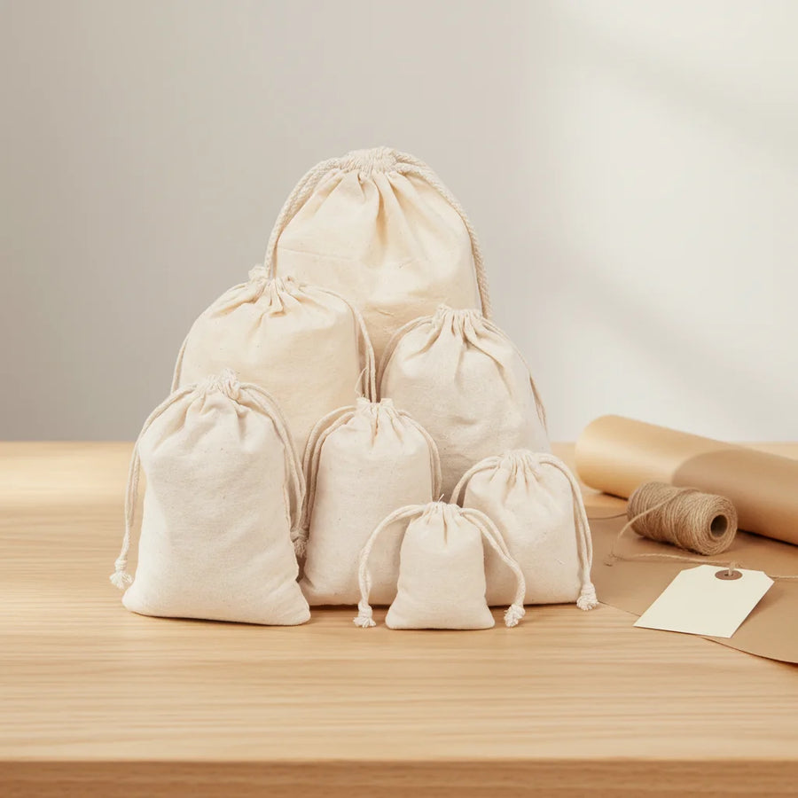 Custom Cotton Muslin Pouches with Logo | MOQ 1,000 | Hot Stamping